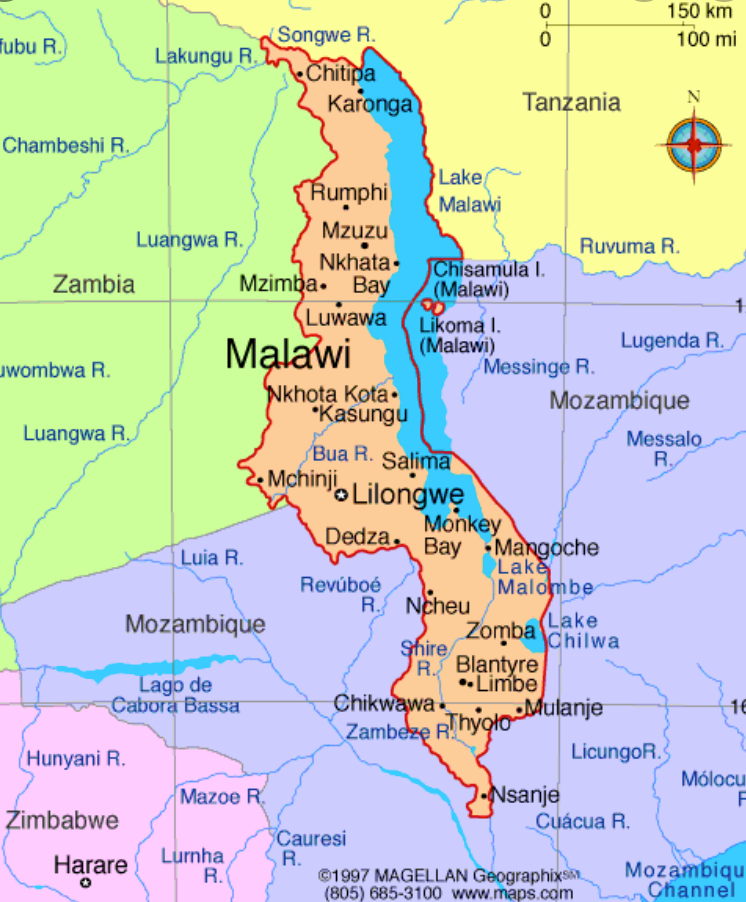 Map of Malawi >