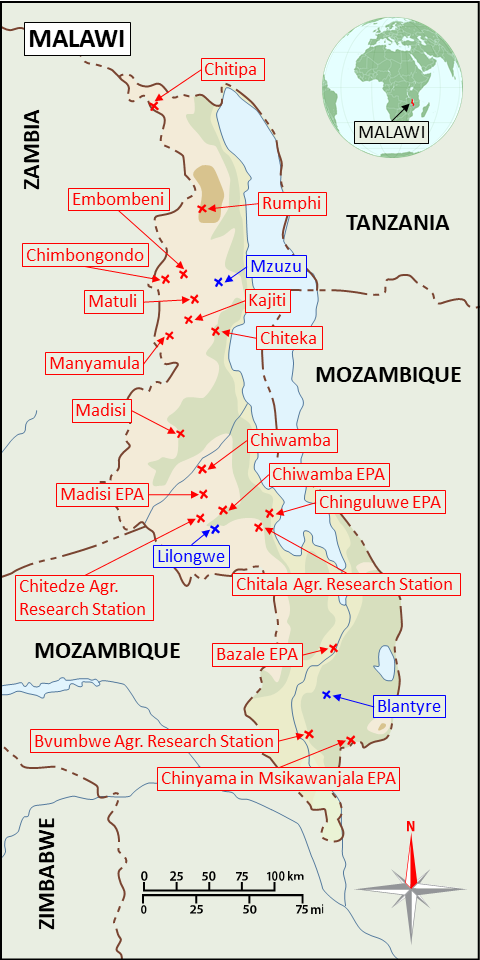 Map of Malawi depicting where we operate